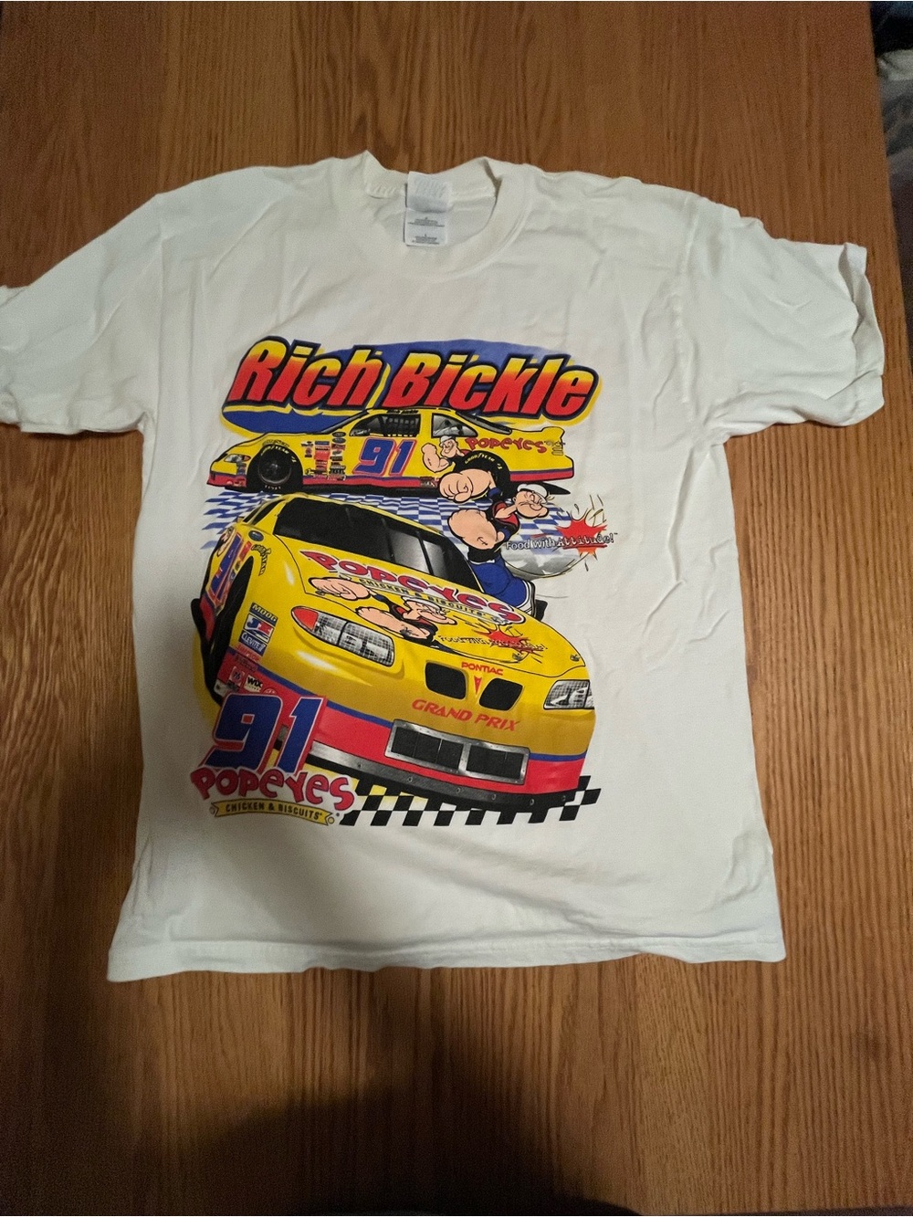 Men’s Vintage Nascar T Shirt Rich Bickle Large Popeyes Racing- Grand Prix